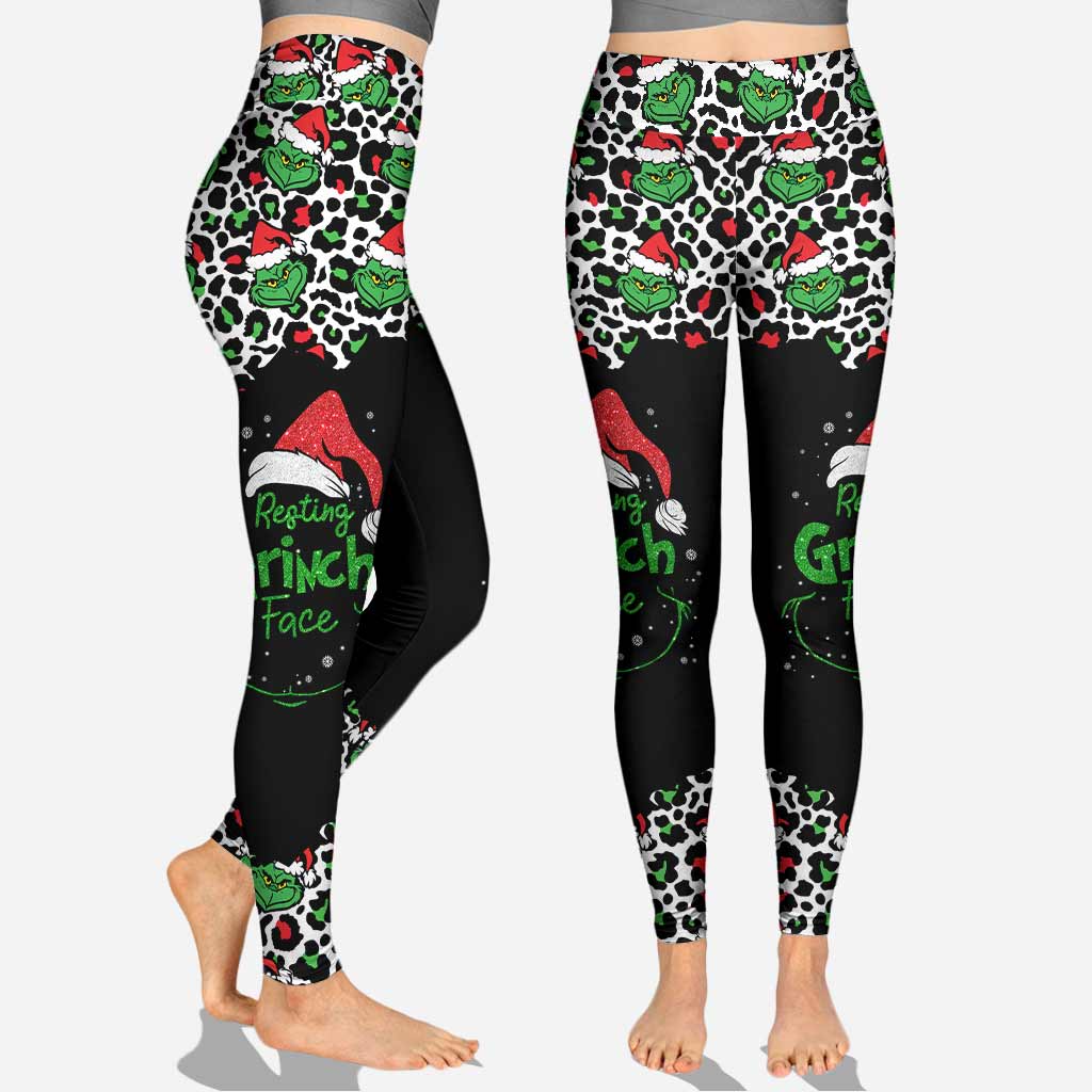 Personalized Grinch Face Hoodie and Leggings Set for Christmas Hoodie & Leggings GradoCreations