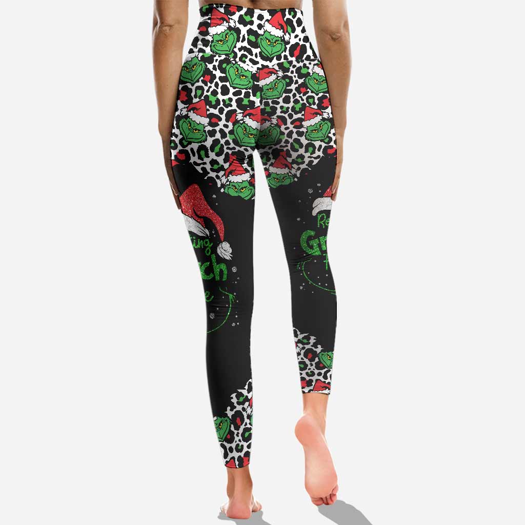 Personalized Grinch Face Hoodie and Leggings Set for Christmas Hoodie & Leggings GradoCreations