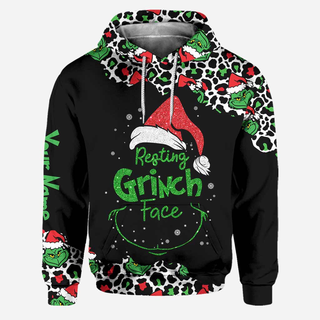 Personalized Grinch Face Hoodie and Leggings Set for Christmas Hoodie & Leggings GradoCreations