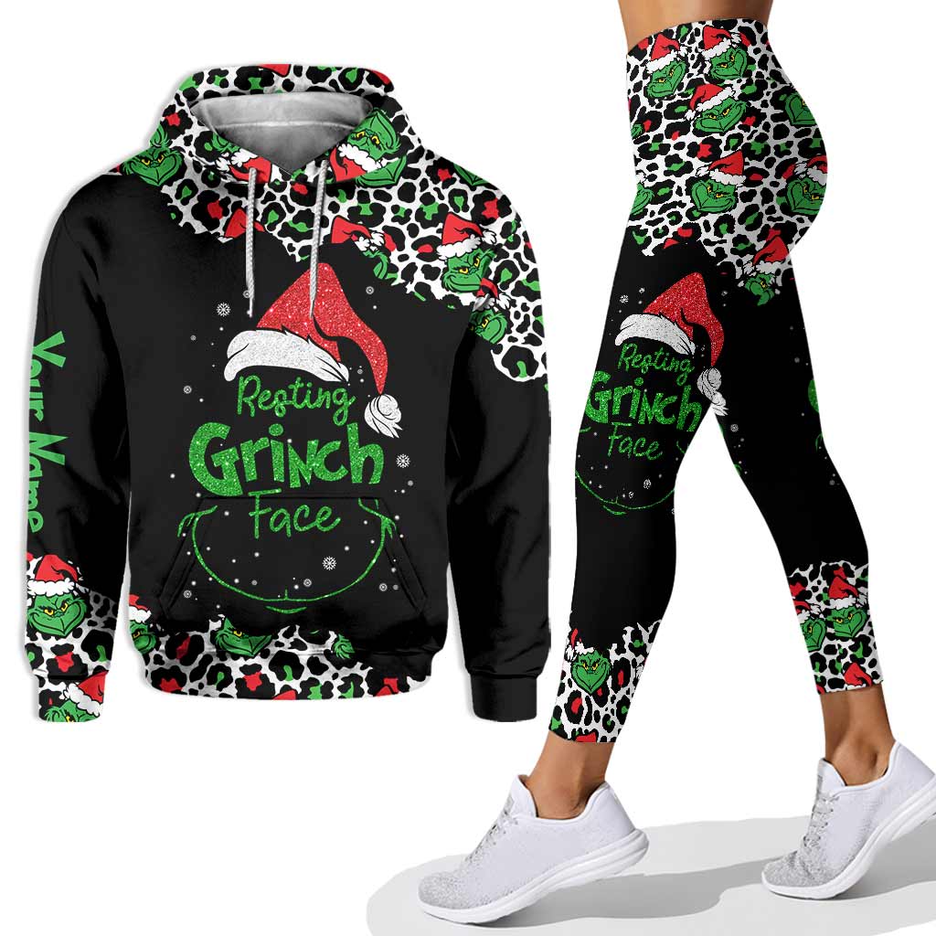 Personalized Grinch Face Hoodie and Leggings Set for Christmas Hoodie & Leggings GradoCreations