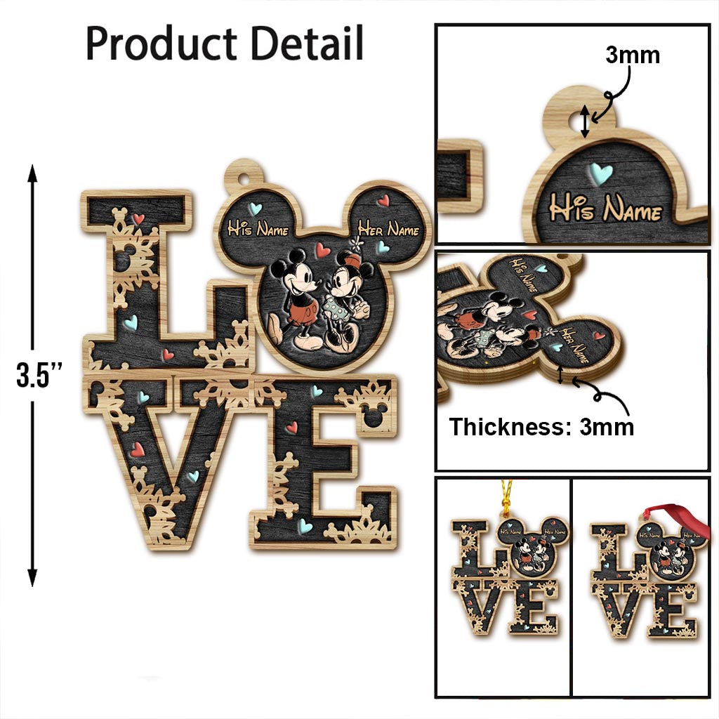 Personalized Mickey Mouse Ears Christmas Ornament Gift for Couple One-sided Ornament GradoCreations