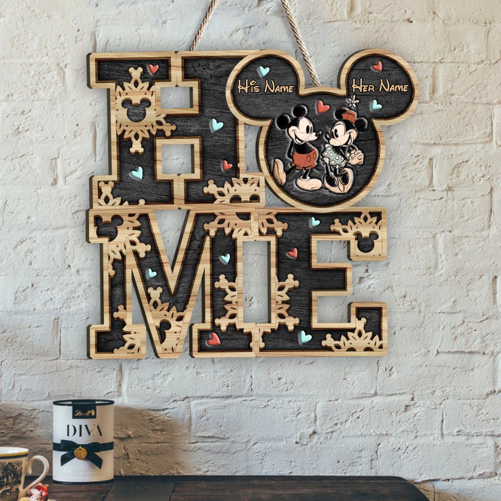 Personalized Couple Home Sign with Mickey Mouse Design Wood Sign GradoCreations