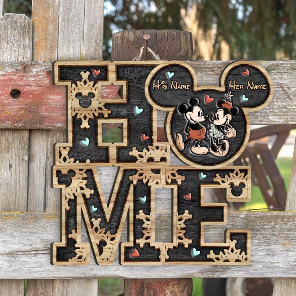Personalized Couple Home Sign with Mickey Mouse Design Wood Sign GradoCreations
