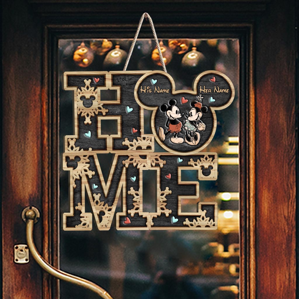 Personalized Couple Home Sign with Mickey Mouse Design Wood Sign GradoCreations