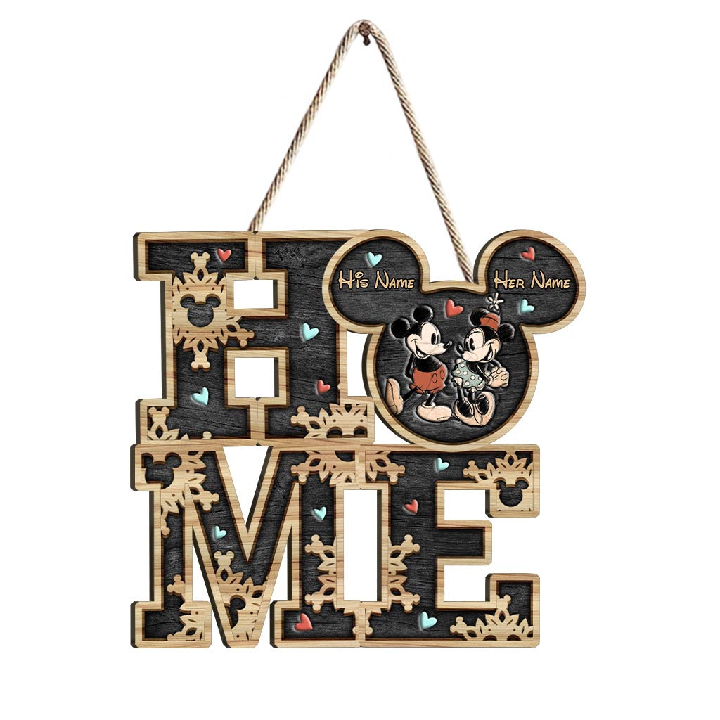 Personalized Couple Home Sign with Mickey Mouse Design Wood Sign GradoCreations