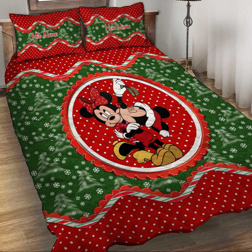 Personalized Christmas Quilt Set with Mouse Ears Design for Couples Quilt Set GradoCreations