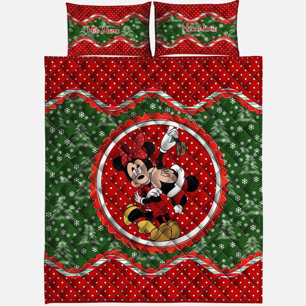 Personalized Christmas Quilt Set with Mouse Ears Design for Couples Quilt Set GradoCreations