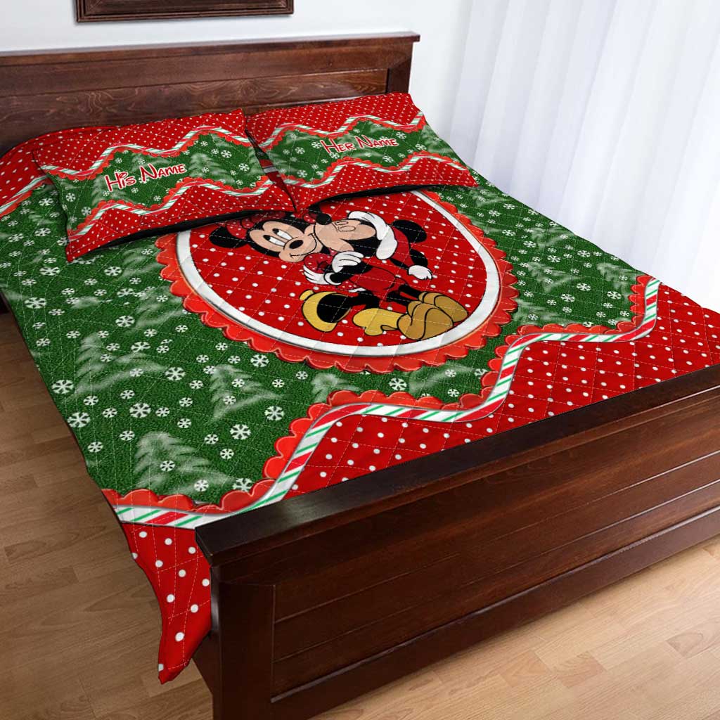 Personalized Christmas Quilt Set with Mouse Ears Design for Couples Quilt Set GradoCreations