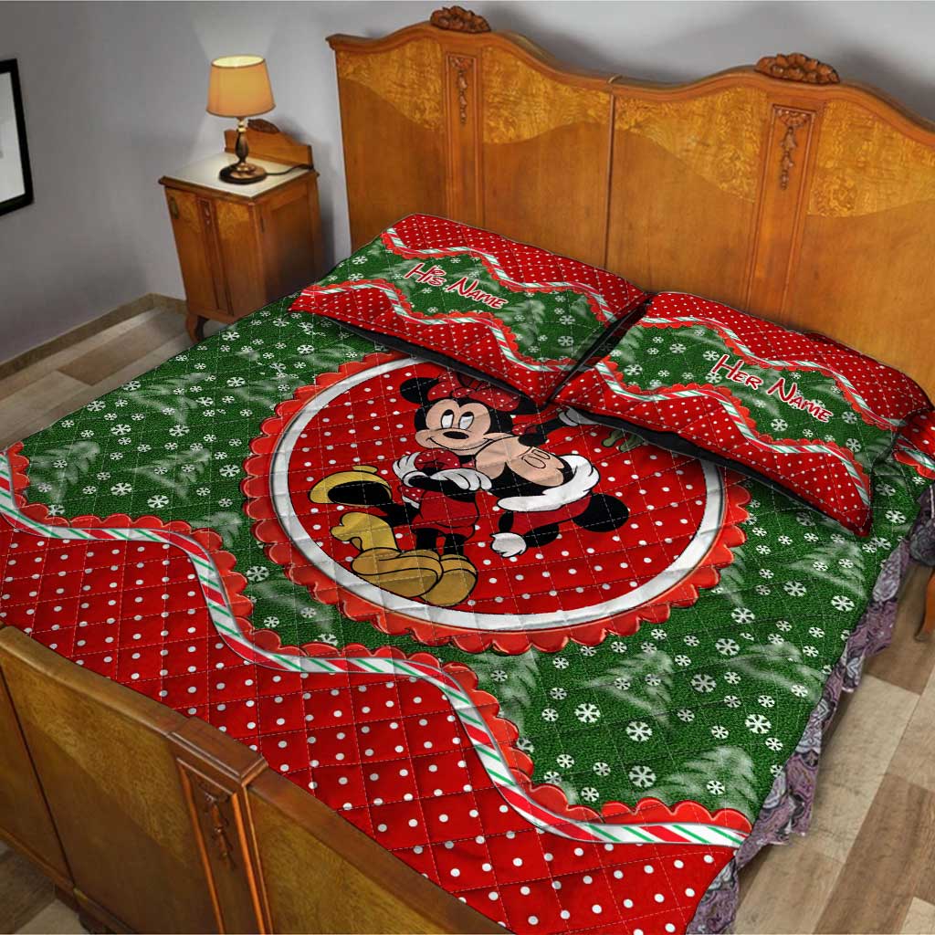Personalized Christmas Quilt Set with Mouse Ears Design for Couples Quilt Set GradoCreations