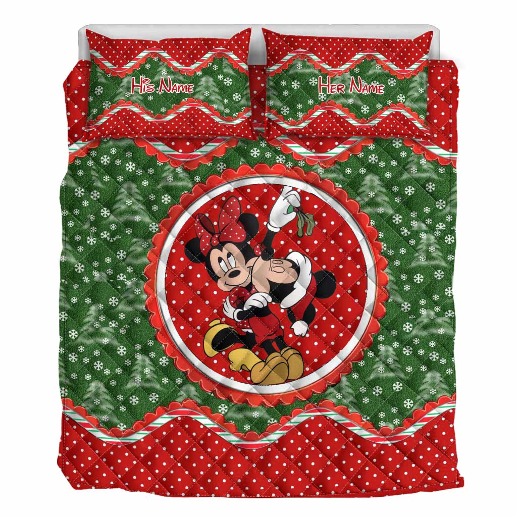 Personalized Christmas Quilt Set with Mouse Ears Design for Couples Quilt Set GradoCreations