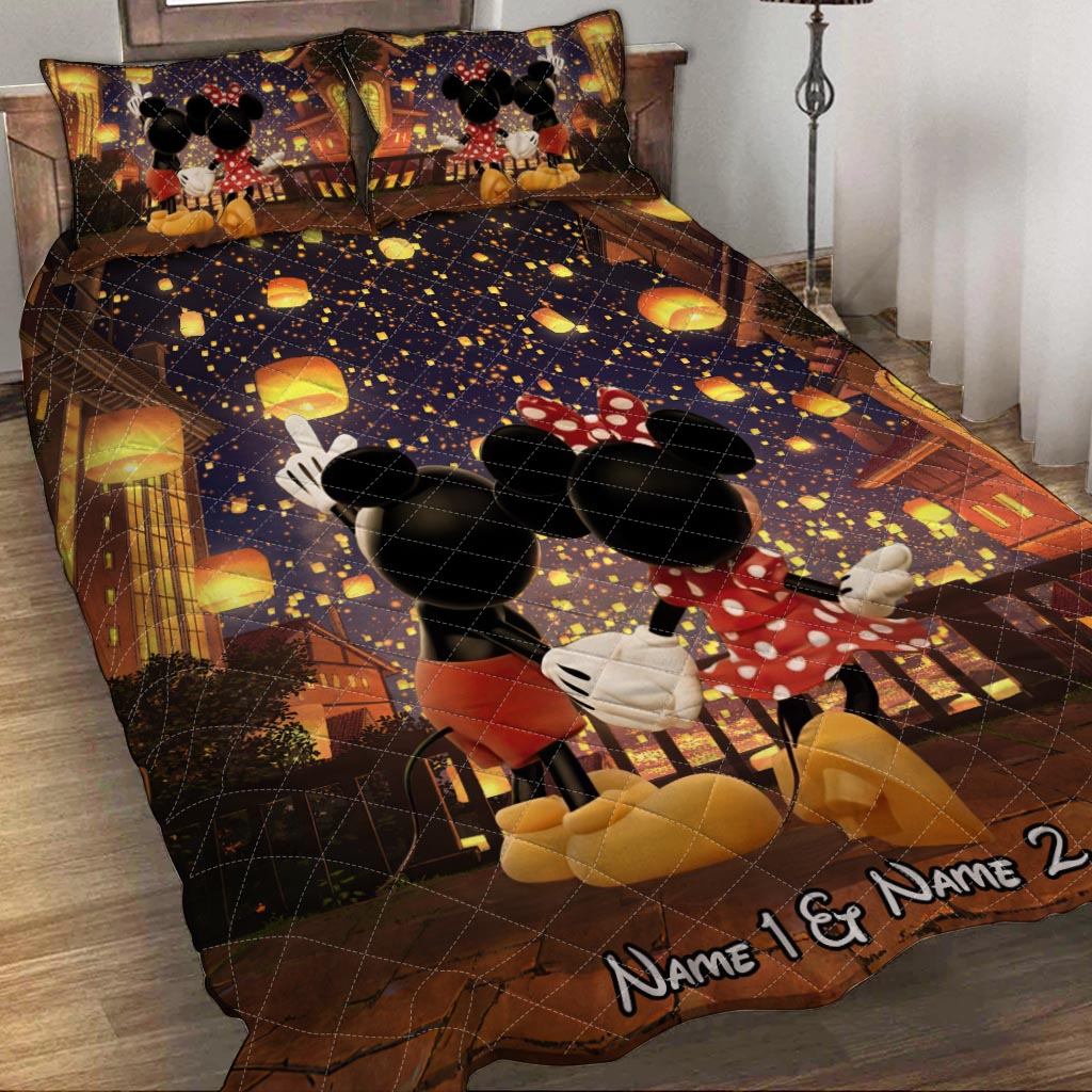 Personalized Couple Quilt Set with Mickey & Minnie Design Gift Quilt Set GradoCreations