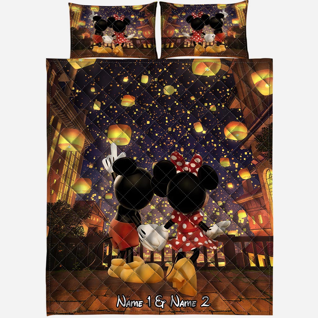 Personalized Couple Quilt Set with Mickey & Minnie Design Gift Quilt Set GradoCreations