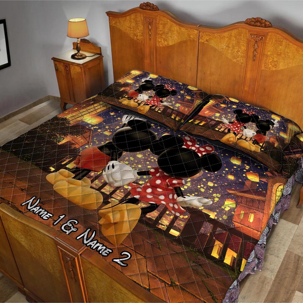 Personalized Couple Quilt Set with Mickey & Minnie Design Gift Quilt Set GradoCreations