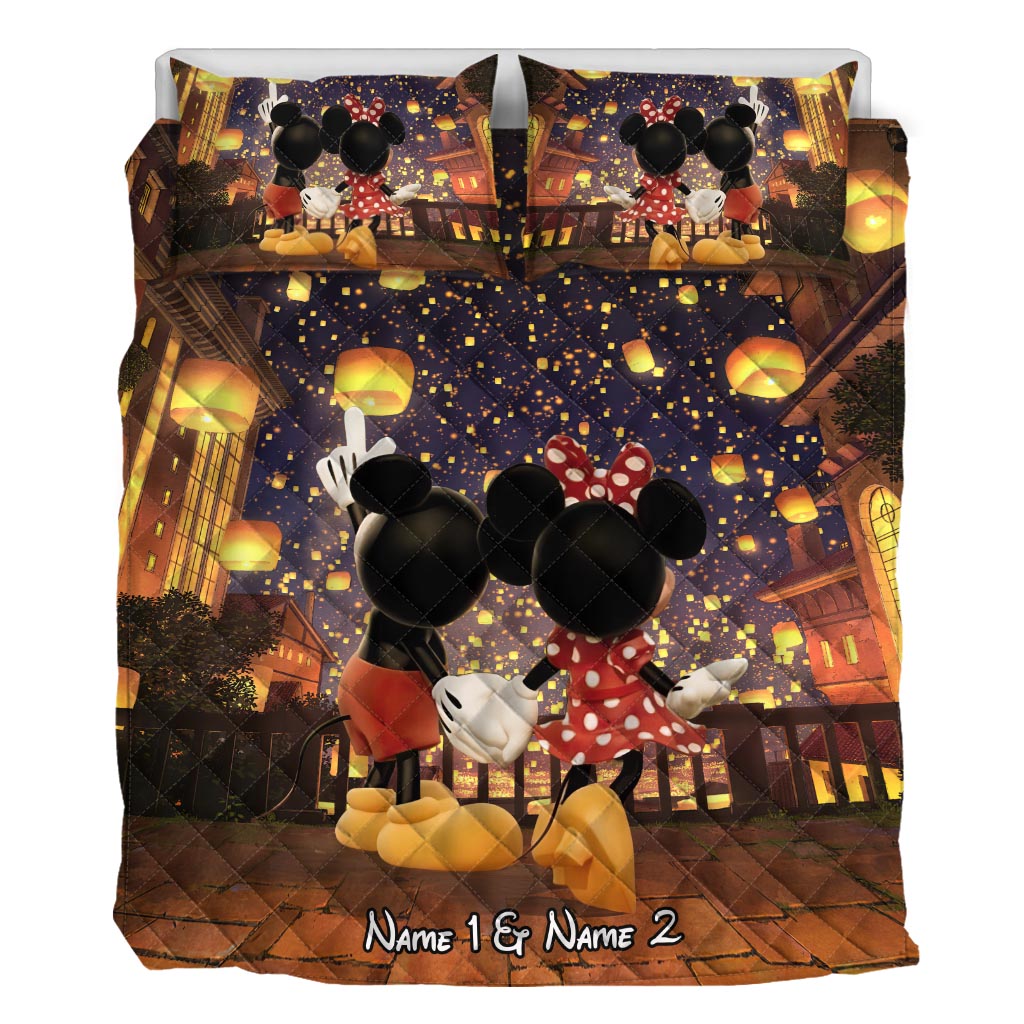 Personalized Couple Quilt Set with Mickey & Minnie Design Gift Quilt Set GradoCreations