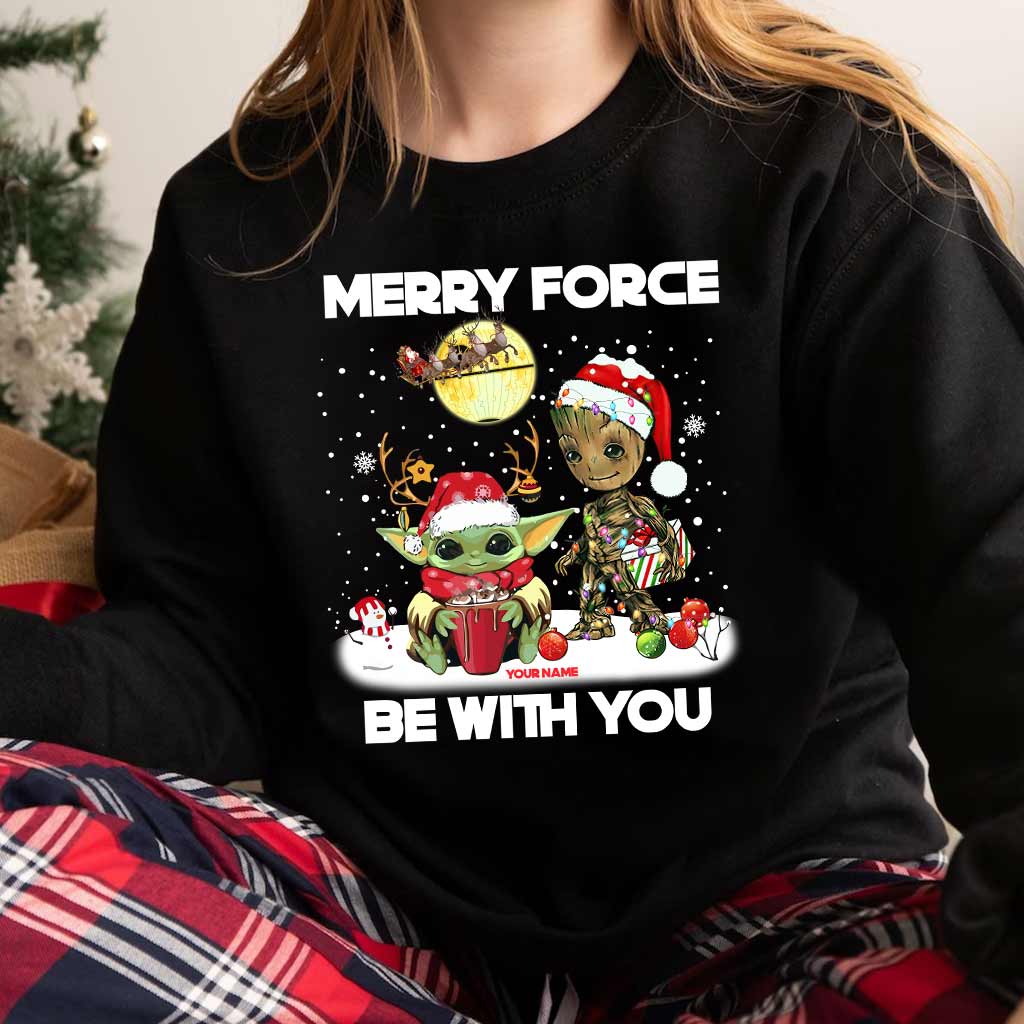 Personalized Merry Force Be With You Christmas T-shirt & Hoodie Gift T-shirt & Hoodie GradoCreations