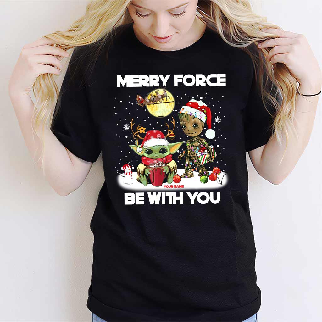 Personalized Merry Force Be With You Christmas T-shirt & Hoodie Gift T-shirt & Hoodie GradoCreations