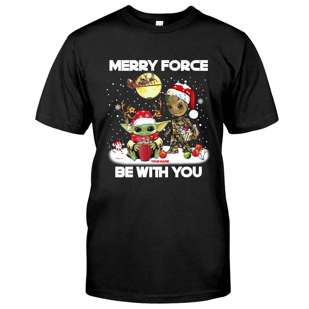 Personalized Merry Force Be With You Christmas T-shirt & Hoodie Gift T-shirt & Hoodie GradoCreations