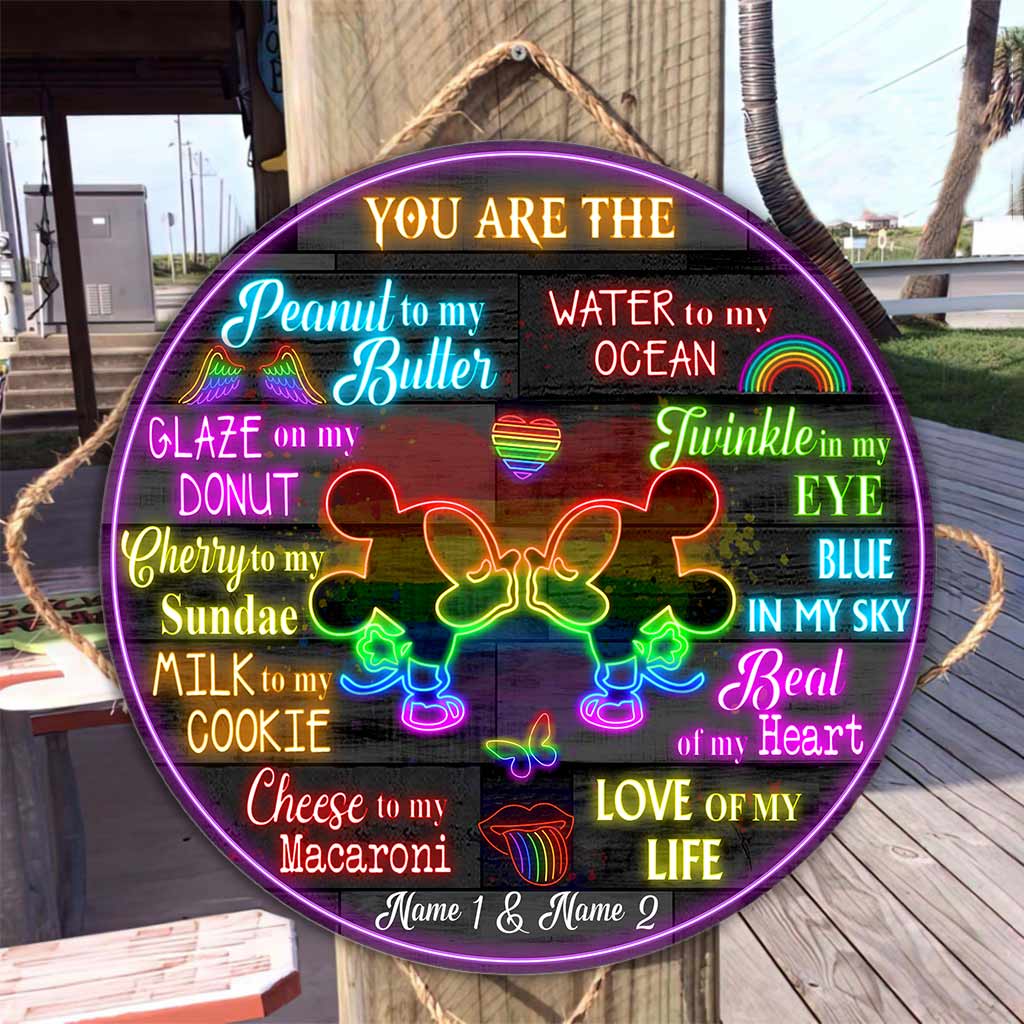 Personalized Round Wood Sign Couples Gift LGBT Support Custom Names Round Wood Sign GradoCreations