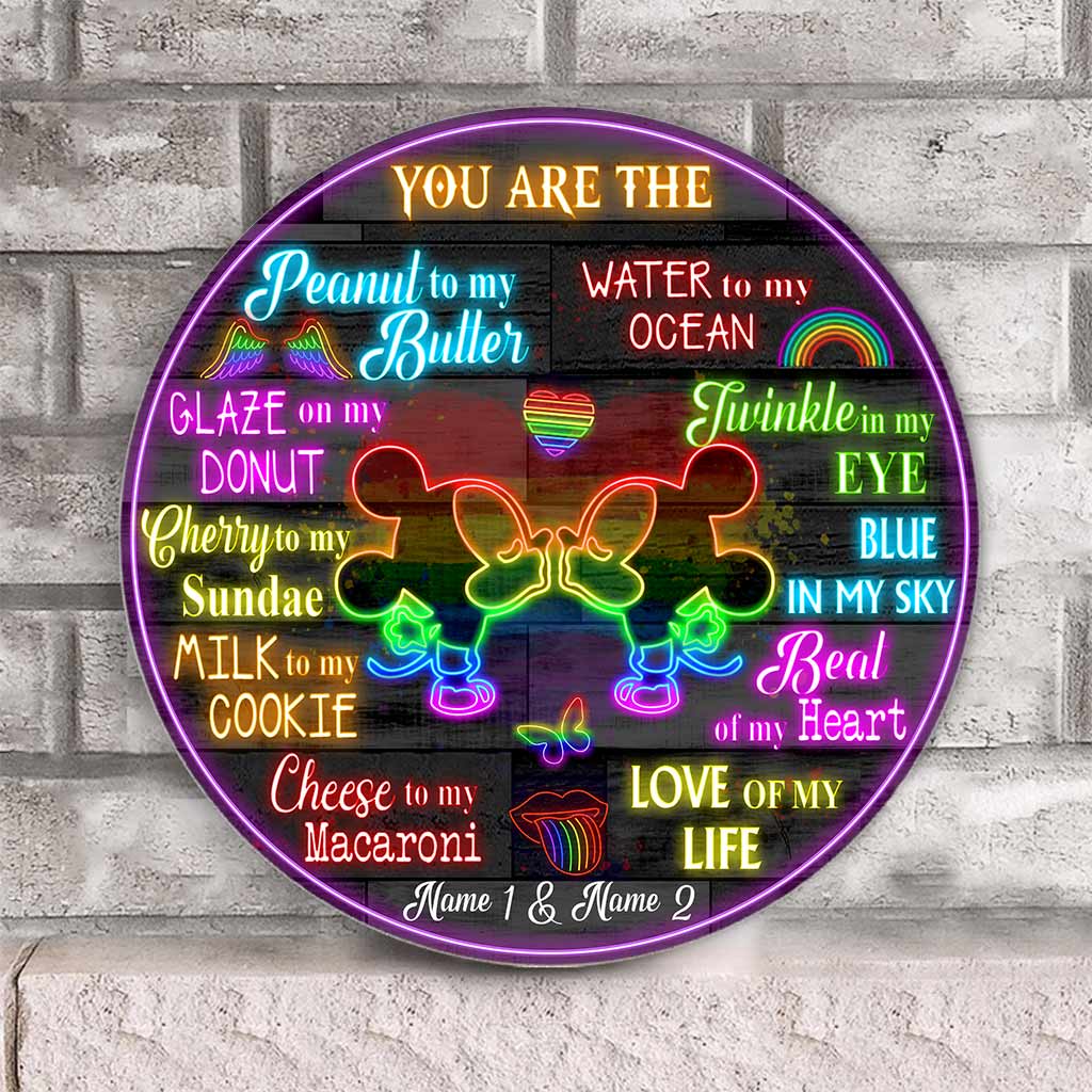 Personalized Round Wood Sign Couples Gift LGBT Support Custom Names Round Wood Sign GradoCreations