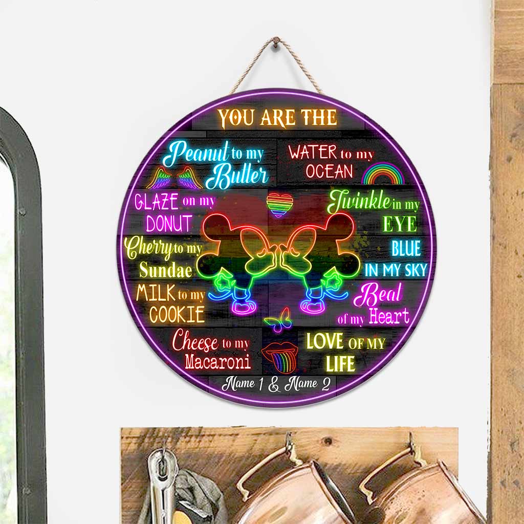 Personalized Round Wood Sign Couples Gift LGBT Support Custom Names Round Wood Sign GradoCreations