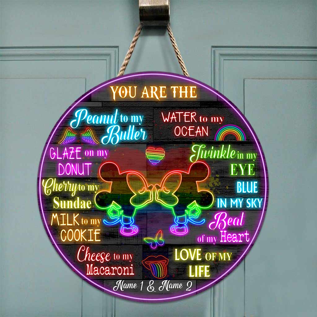 Personalized Round Wood Sign Couples Gift LGBT Support Custom Names Round Wood Sign GradoCreations