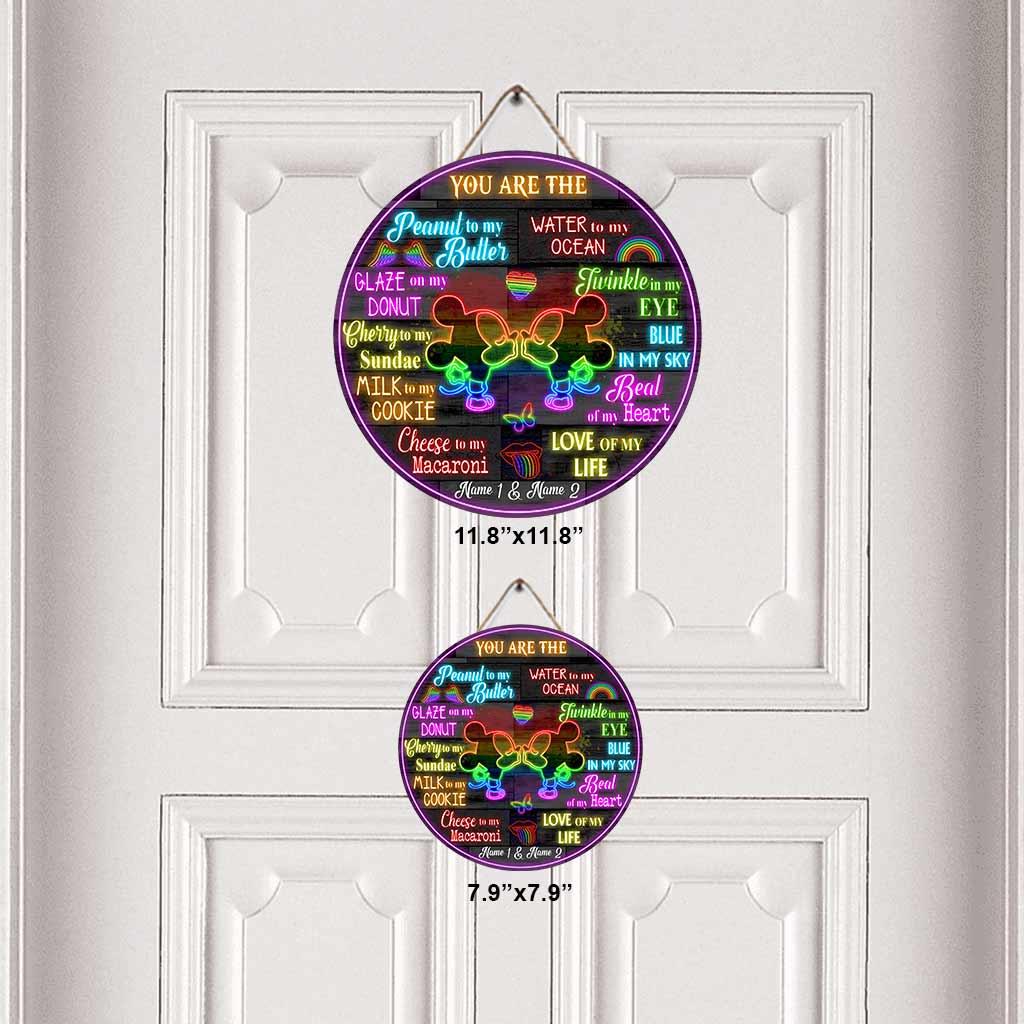 Personalized Round Wood Sign Couples Gift LGBT Support Custom Names Round Wood Sign GradoCreations