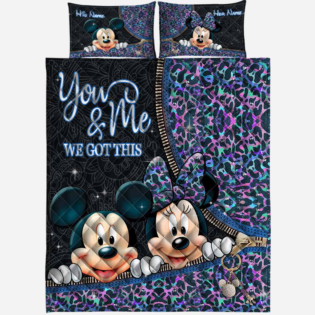 Personalized Mouse Couple Quilt Set with Names for Engagement or Anniversary Quilt Set GradoCreations