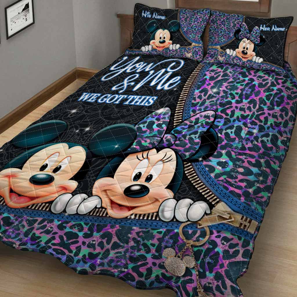 Personalized Mouse Couple Quilt Set with Names for Engagement or Anniversary Quilt Set GradoCreations