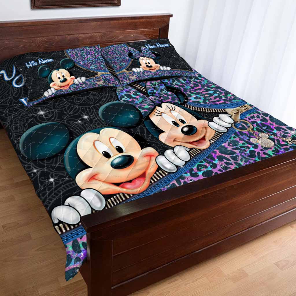 Personalized Mouse Couple Quilt Set with Names for Engagement or Anniversary Quilt Set GradoCreations