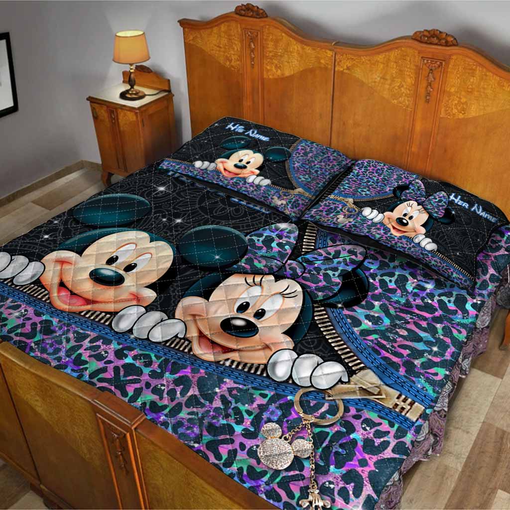 Personalized Mouse Couple Quilt Set with Names for Engagement or Anniversary Quilt Set GradoCreations