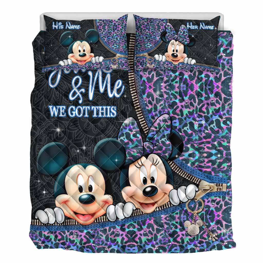 Personalized Mouse Couple Quilt Set with Names for Engagement or Anniversary Quilt Set GradoCreations