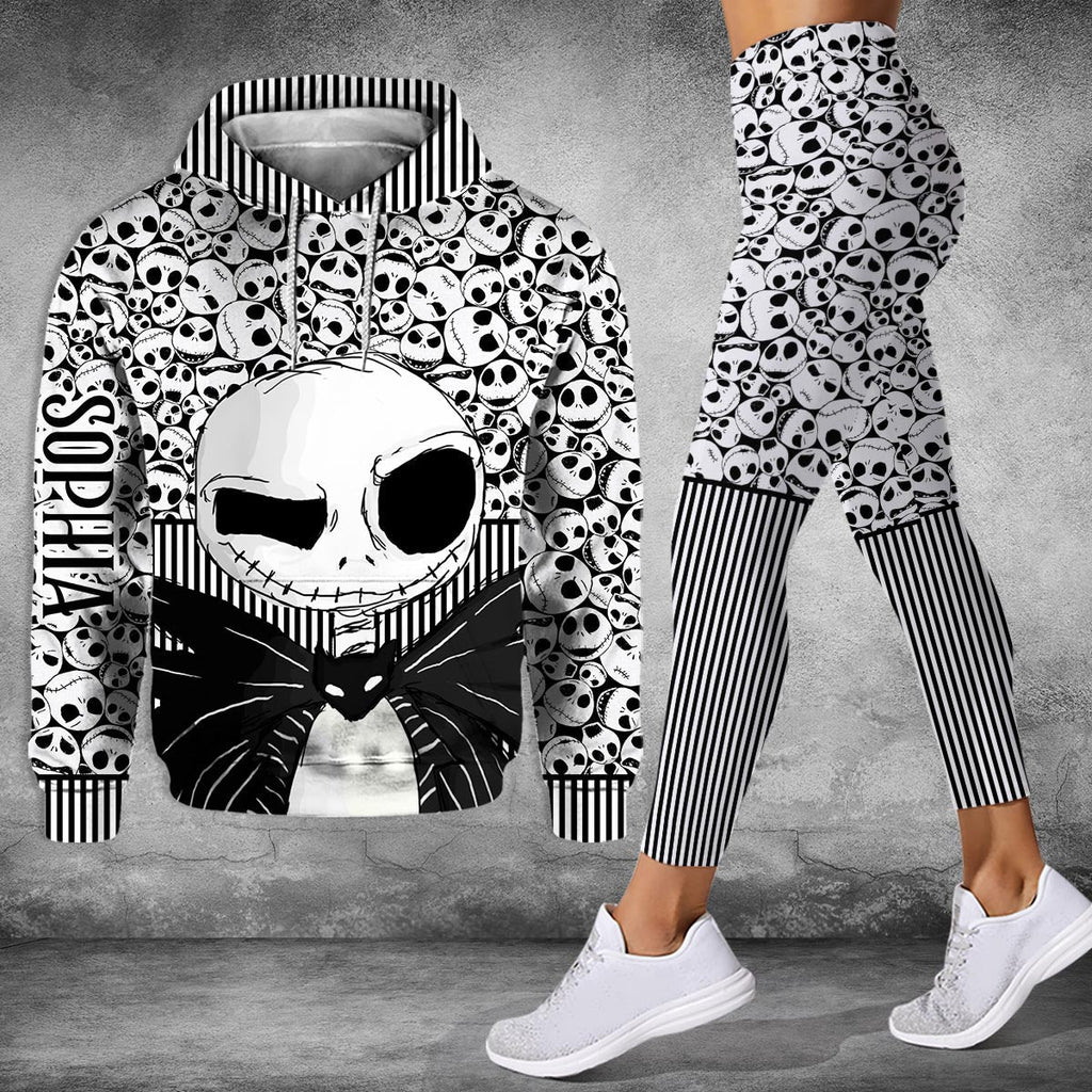 Personalized Skull Print Hoodie and Leggings Set for Her - Custom Name Gift Hoodie & Leggings GradoCreations