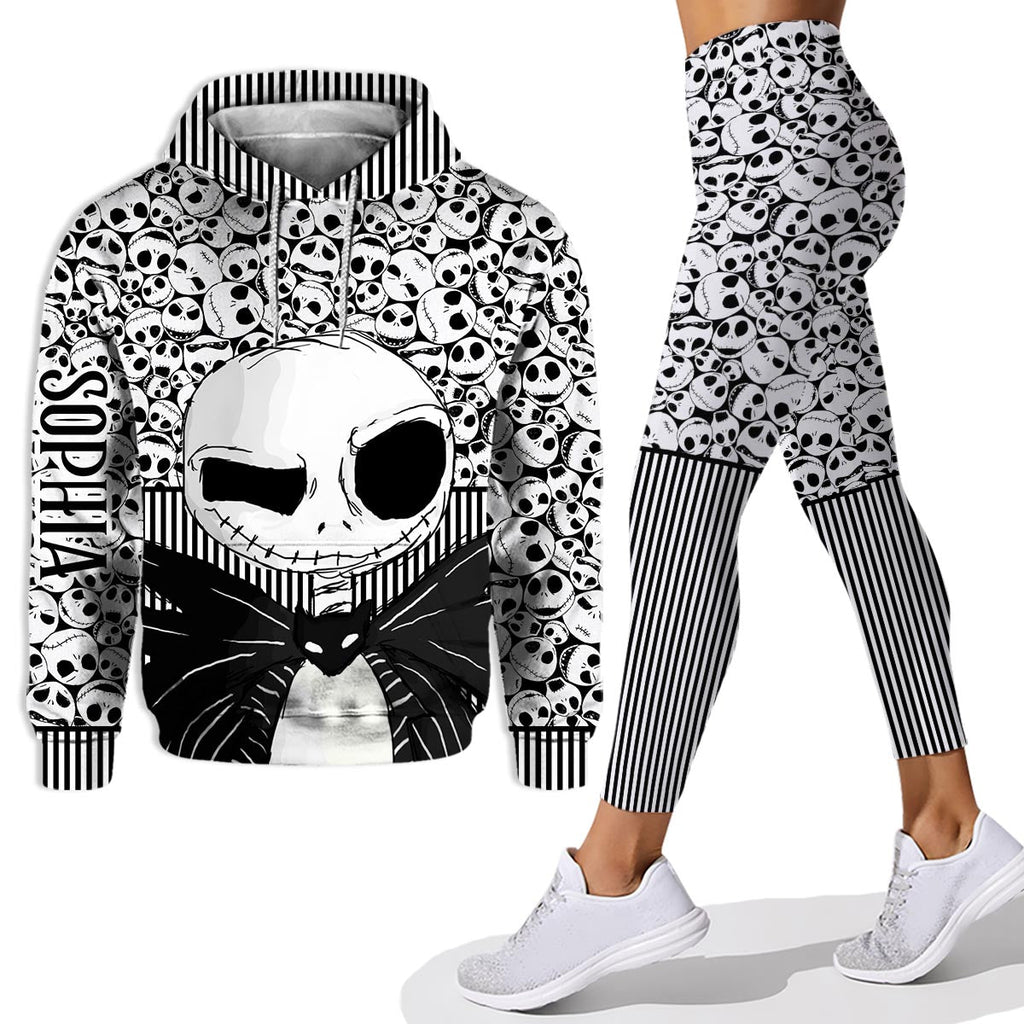 Personalized Skull Print Hoodie and Leggings Set for Her - Custom Name Gift Hoodie & Leggings GradoCreations