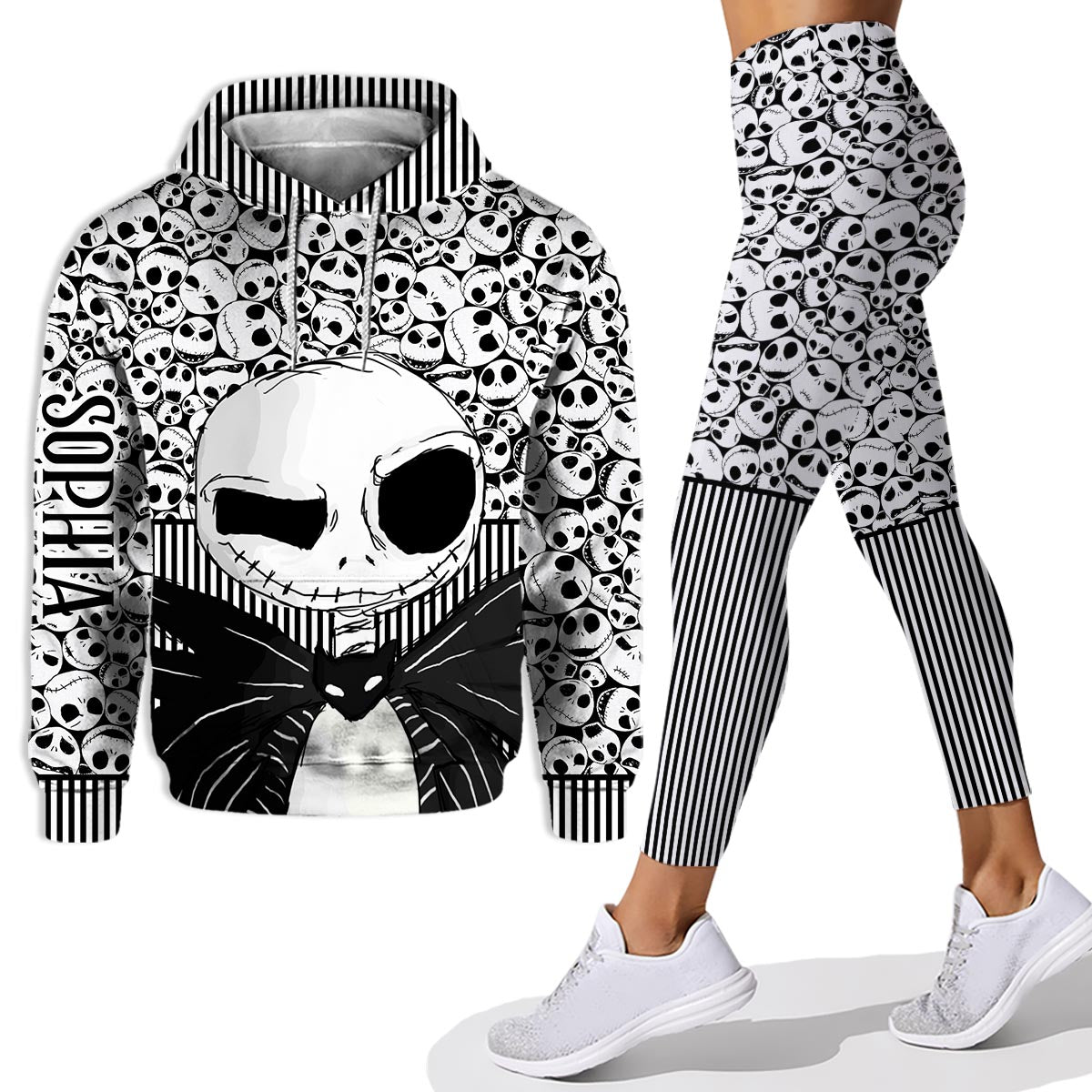 Personalized Skull Print Hoodie and Leggings Set for Her - Custom Name Gift Hoodie & Leggings GradoCreations
