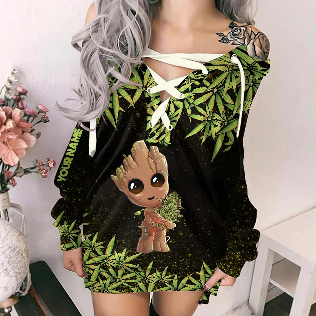 Personalized Off Shoulder Dress with Cannabis Design for Women Off Shoulder Dress GradoCreations