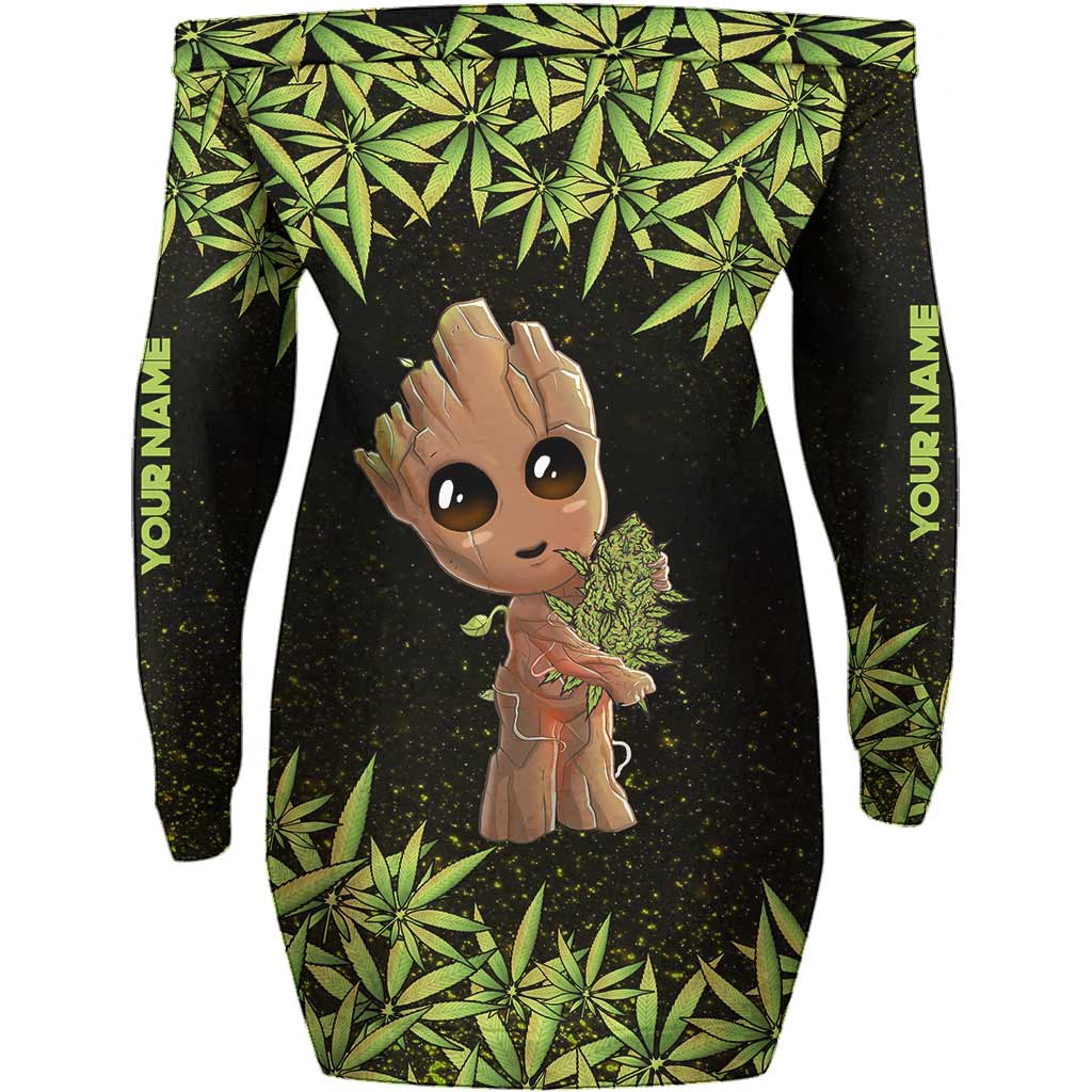 Personalized Off Shoulder Dress with Cannabis Design for Women Off Shoulder Dress GradoCreations