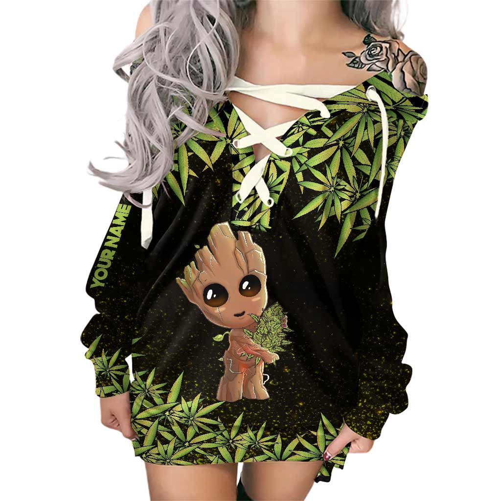 Personalized Off Shoulder Dress with Cannabis Design for Women Off Shoulder Dress GradoCreations