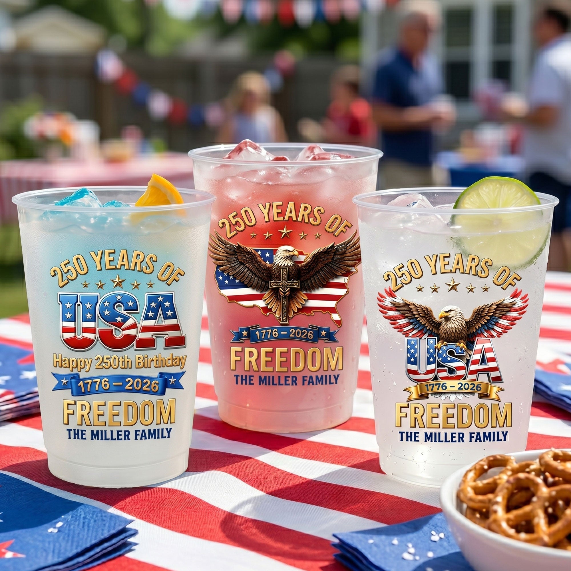 Personalized Frosted Cups American Eagle Design Gift for Family