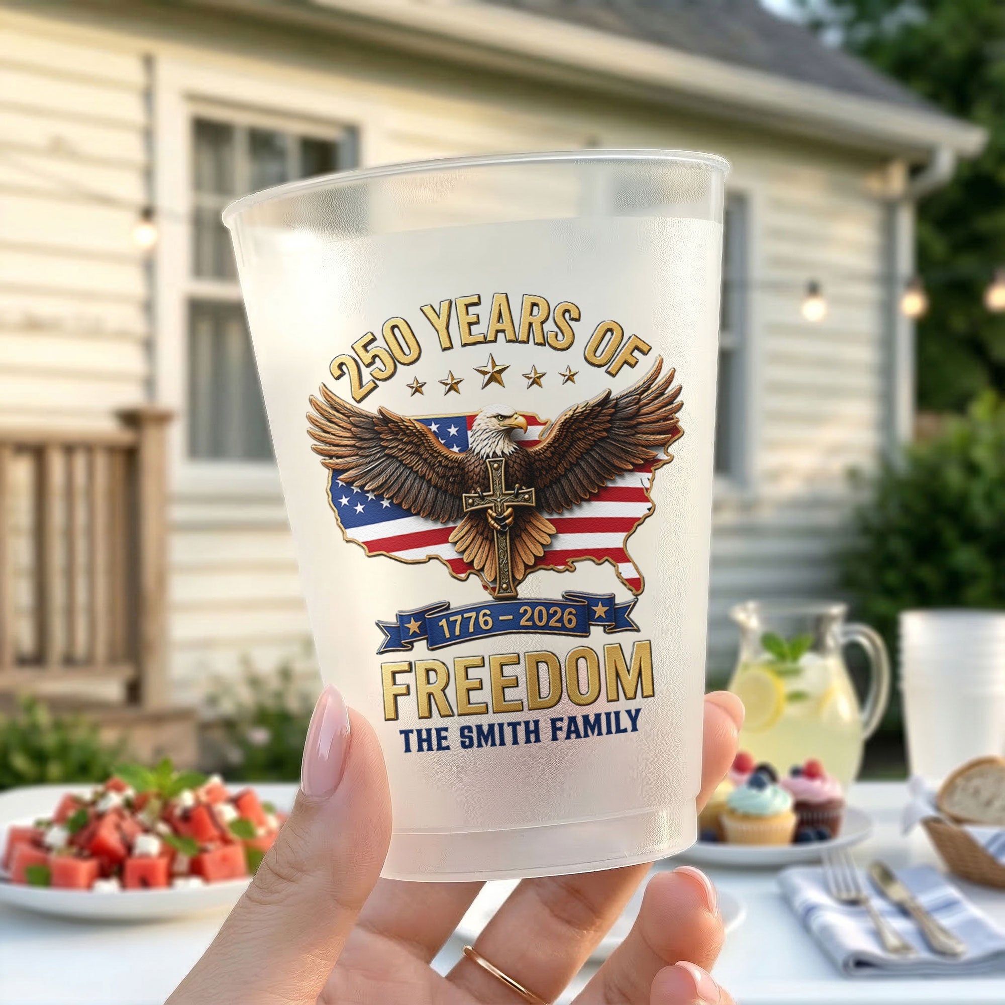 Personalized Frosted Cups American Eagle Design Gift for Family