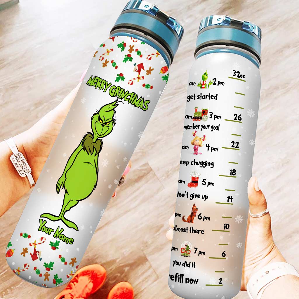 Personalized Water Tracker Bottle Merry Grinchmas Gift for Christmas Water Tracker Bottle GradoCreations