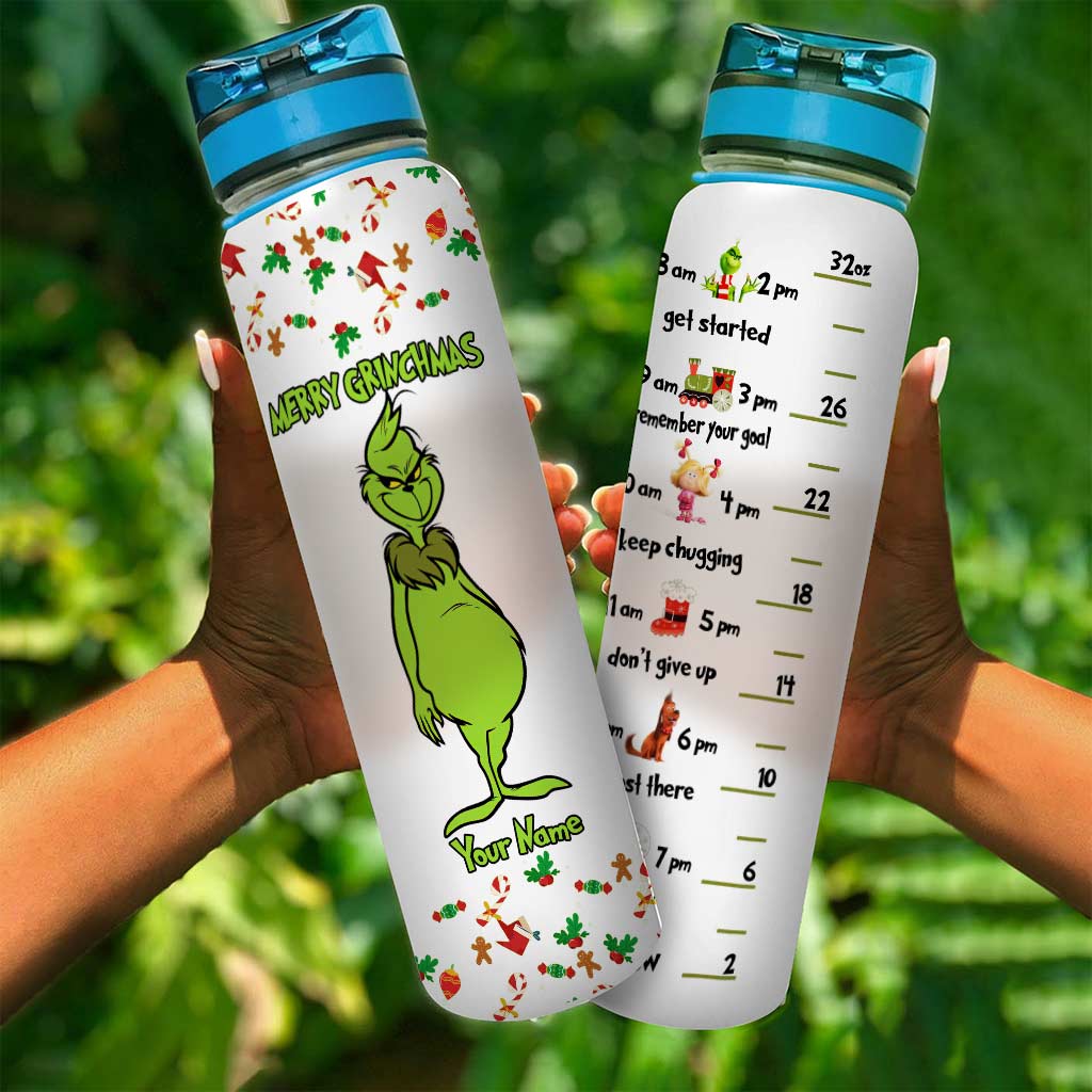 Personalized Water Tracker Bottle Merry Grinchmas Gift for Christmas Water Tracker Bottle GradoCreations