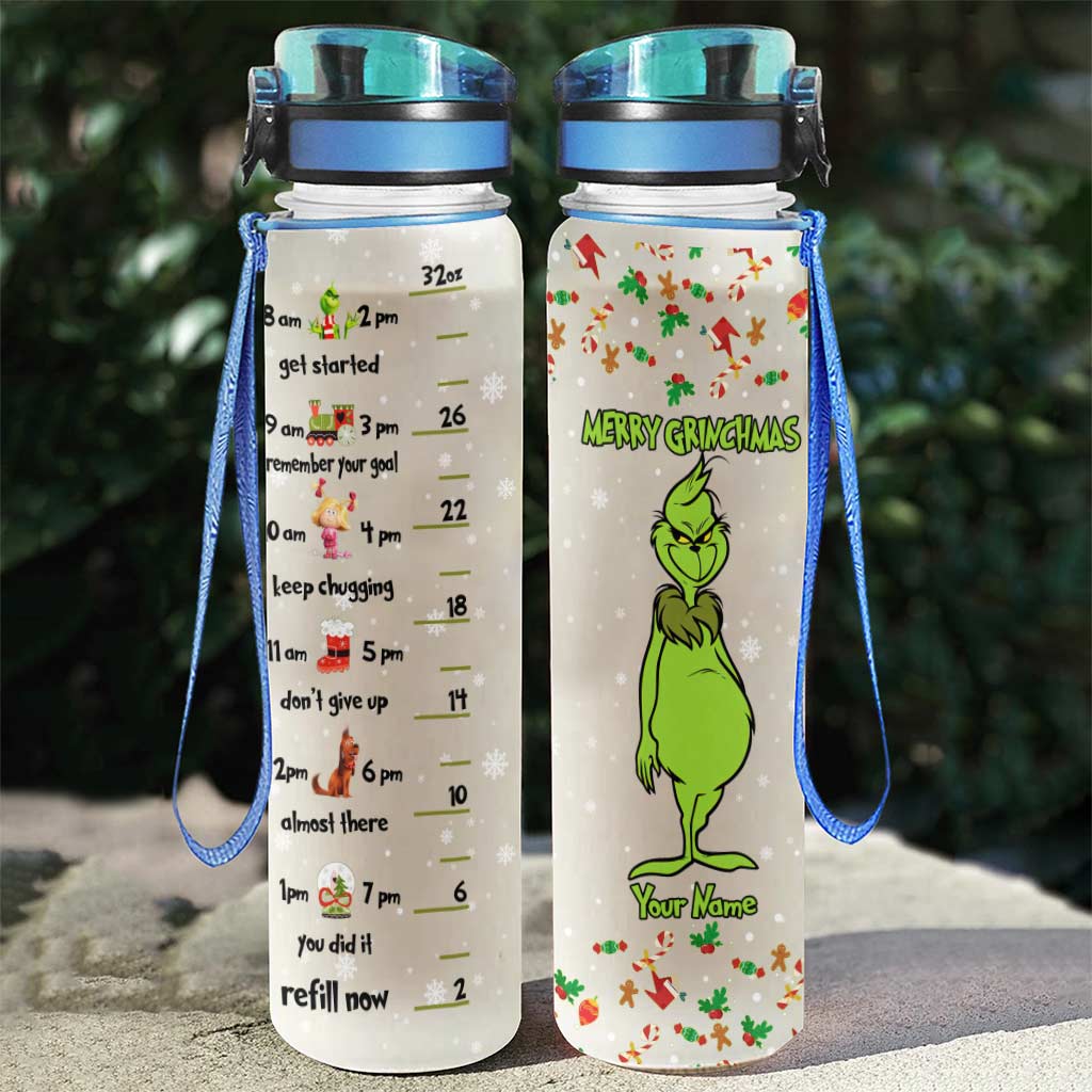 Personalized Water Tracker Bottle Merry Grinchmas Gift for Christmas Water Tracker Bottle GradoCreations