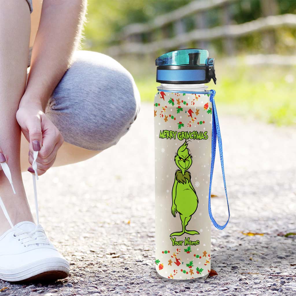 Personalized Water Tracker Bottle Merry Grinchmas Gift for Christmas Water Tracker Bottle GradoCreations