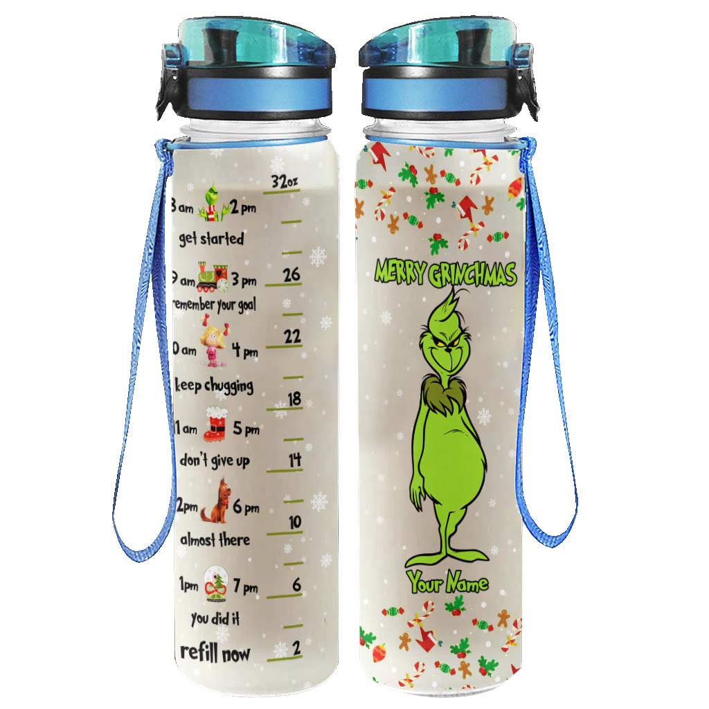 Personalized Water Tracker Bottle Merry Grinchmas Gift for Christmas Water Tracker Bottle GradoCreations