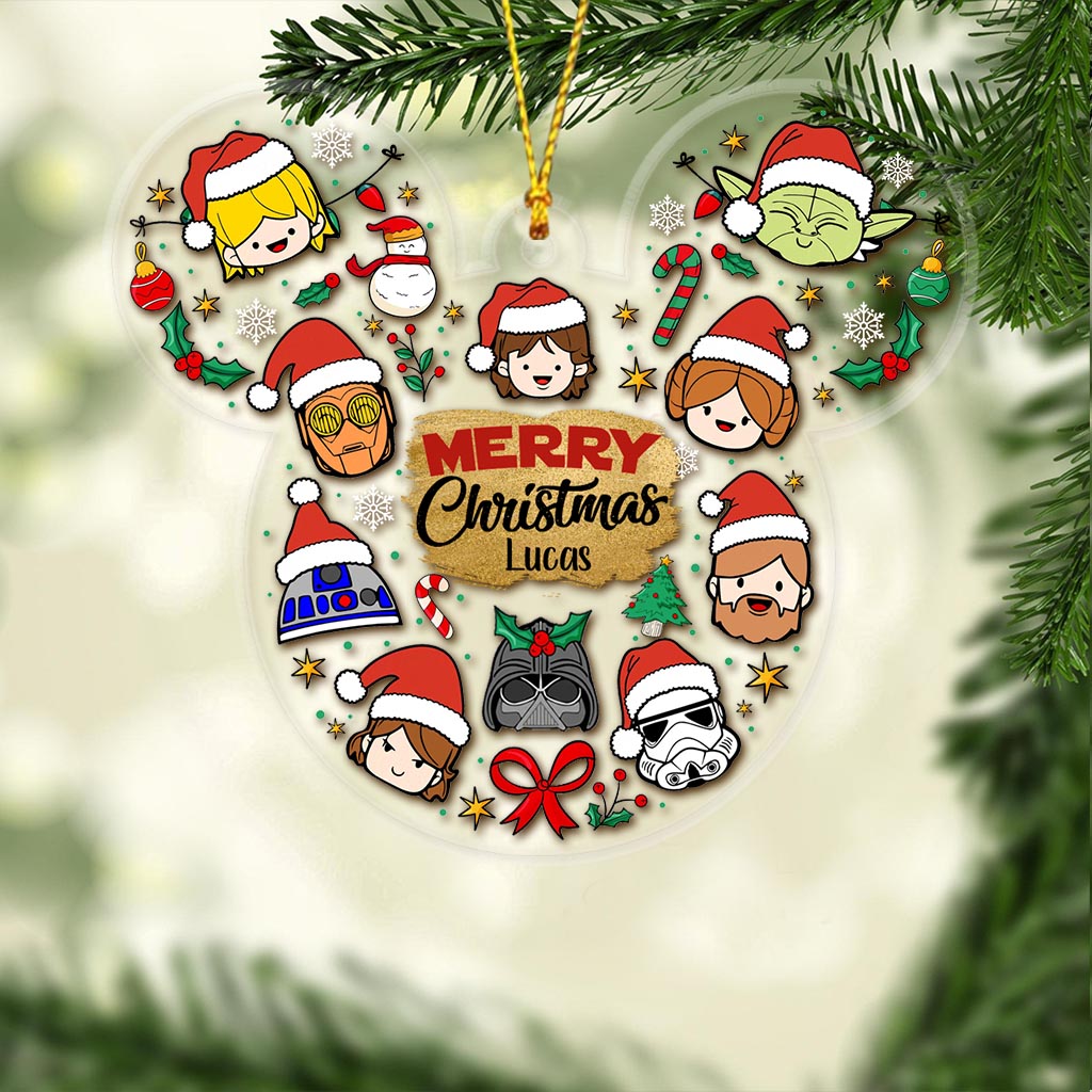 Personalized Acrylic Christmas Ornament with Star Wars Theme | Custom Name Gift Ornament GradoCreations