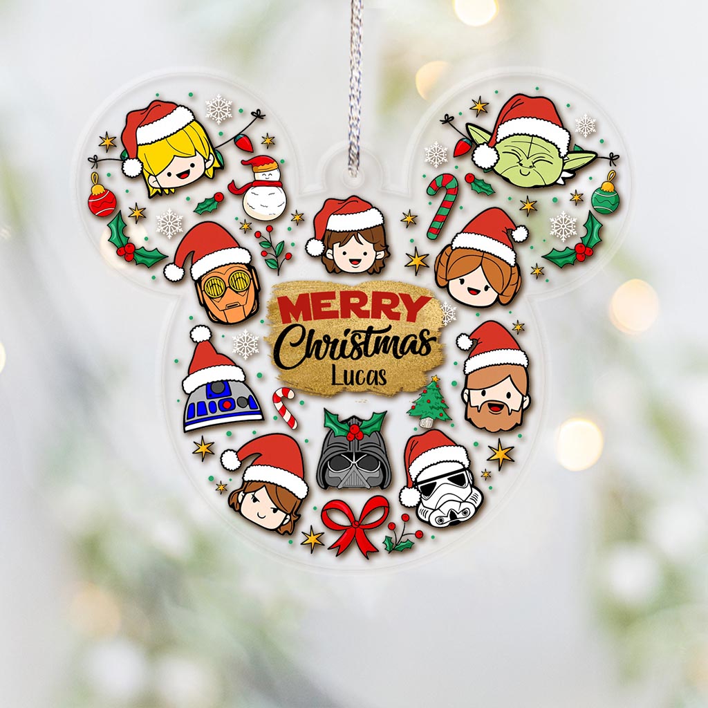 Personalized Acrylic Christmas Ornament with Star Wars Theme | Custom Name Gift Ornament GradoCreations