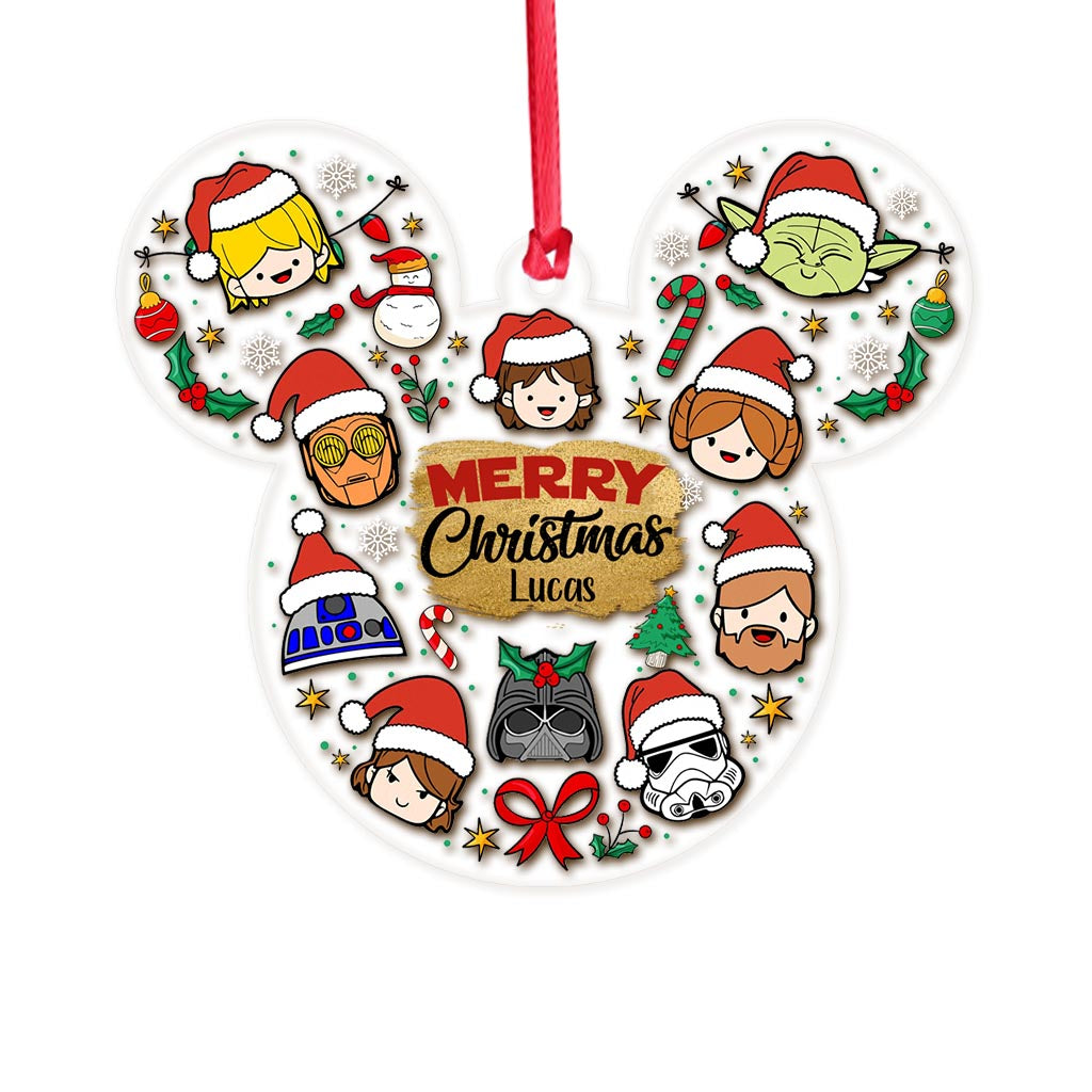 Personalized Acrylic Christmas Ornament with Star Wars Theme | Custom Name Gift Ornament GradoCreations