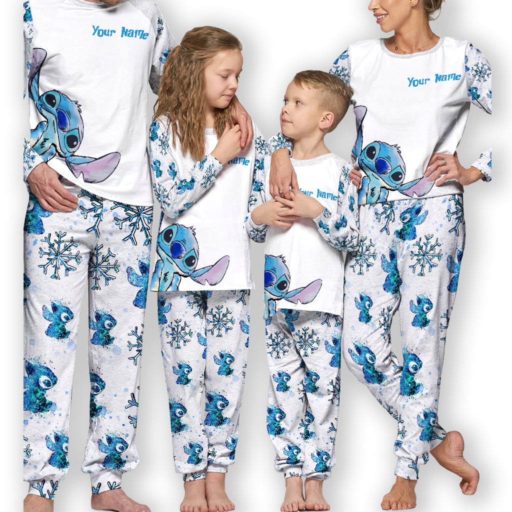 Personalized Christmas Pajama Set with Stitch Design for Family Pajamas Set GradoCreations
