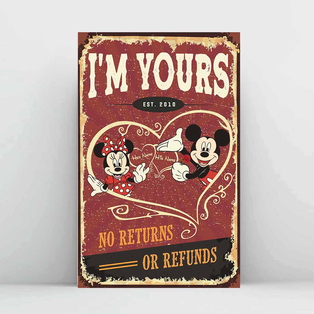 Personalized Mickey & Minnie Mouse Poster Custom Name Gift for Couple Anniversary Canvas and Poster GradoCreations