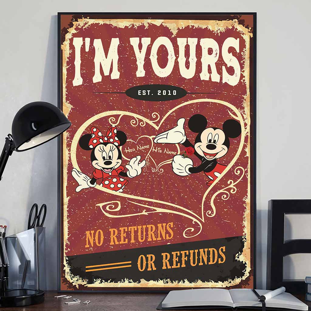 Personalized Mickey & Minnie Mouse Poster Custom Name Gift for Couple Anniversary Canvas and Poster GradoCreations
